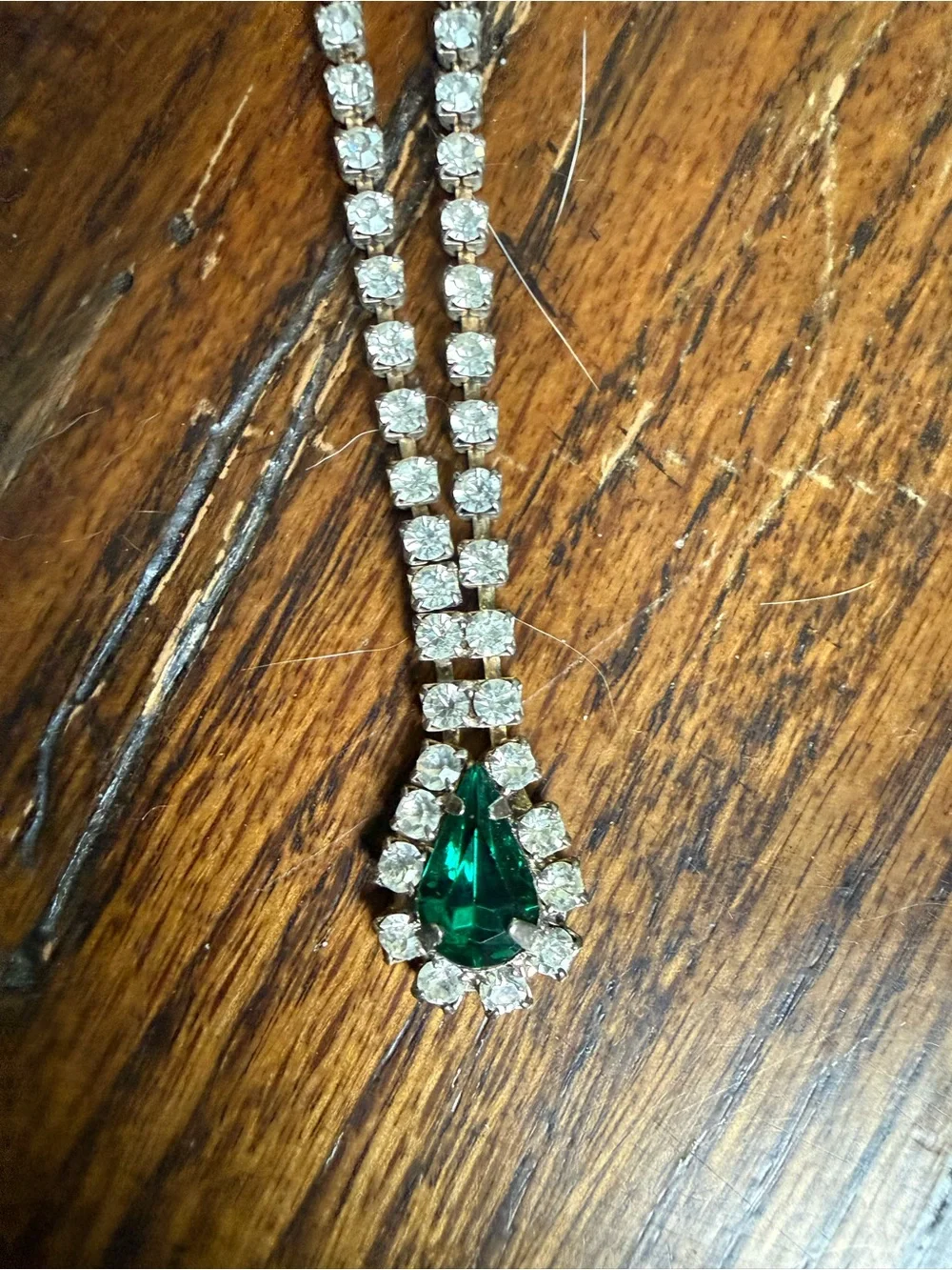 Vintage Costume Rhinestone Necklace and Drop Earrings with Teardrop Accents